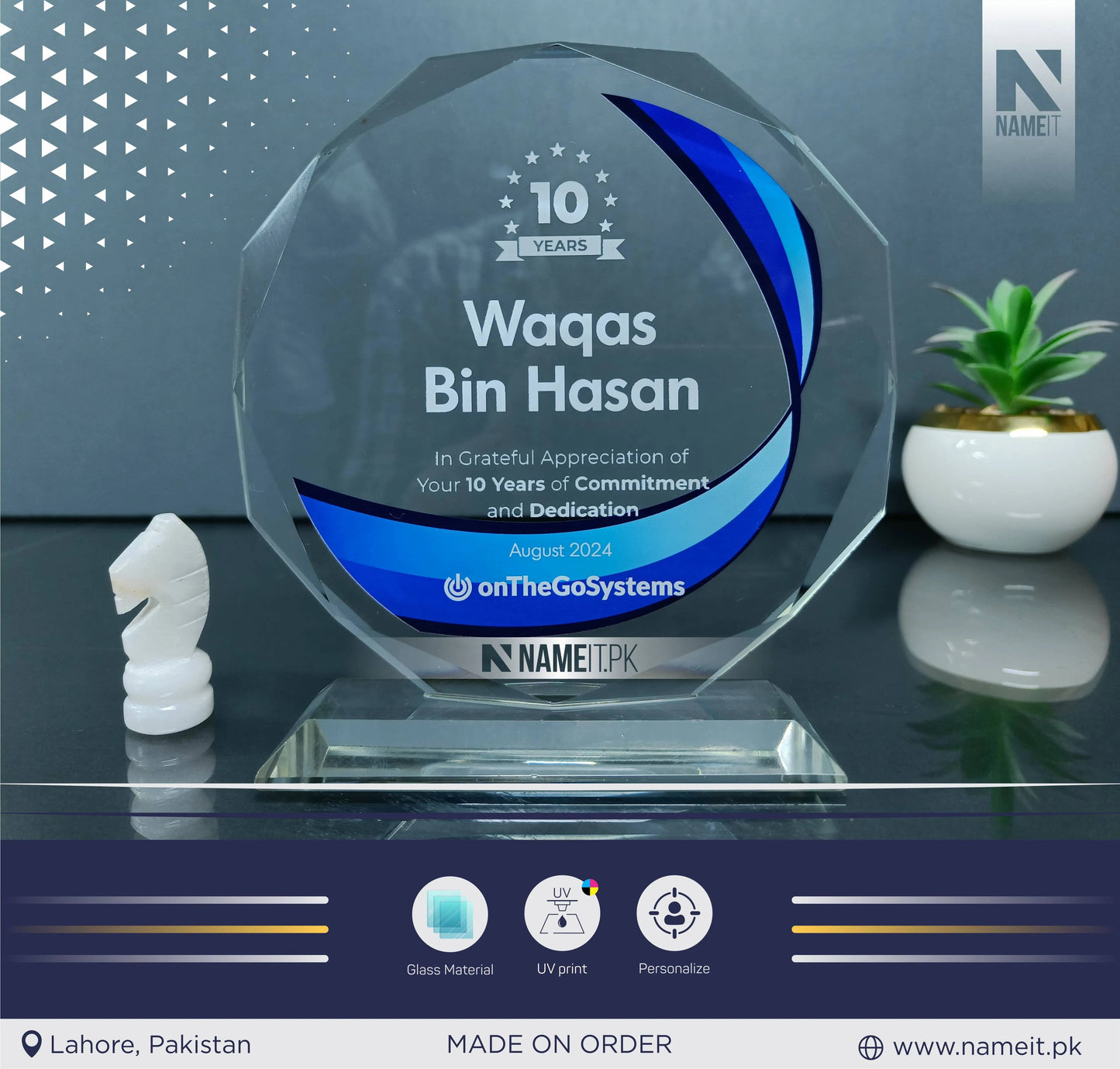 Custom Printed Award Shield, Trophy Shield, Glass award Shield, Recognition Shield NAMEIT PAKISTAN