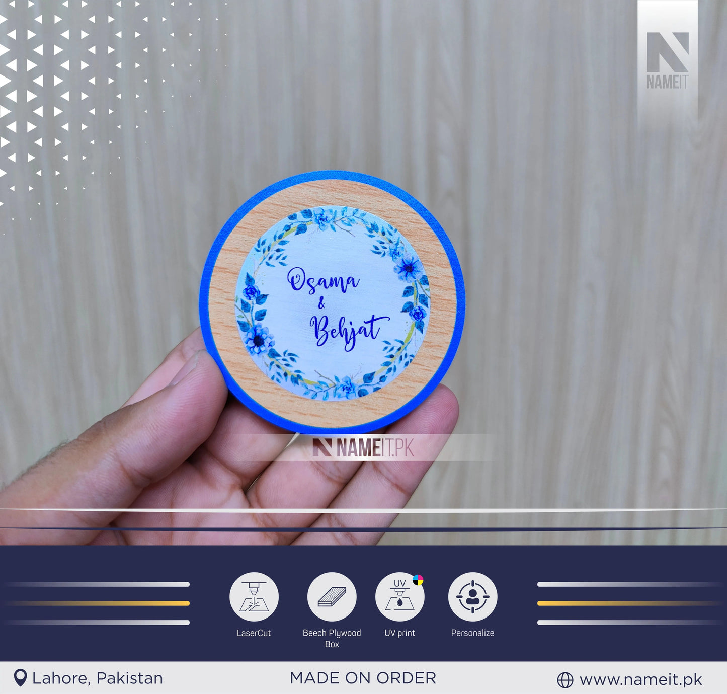 Custom Round Mirror, Wooden Makeup Small Mirror Portable NAMEIT PAKISTAN