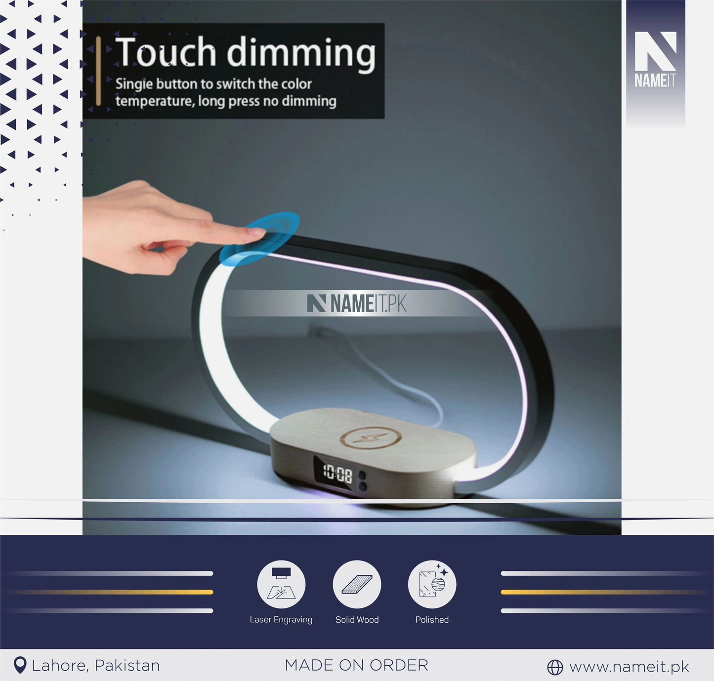 Table Lamp, Touch Bedside Lamp Brightness Adjustable Wireless Charger with Clock Function