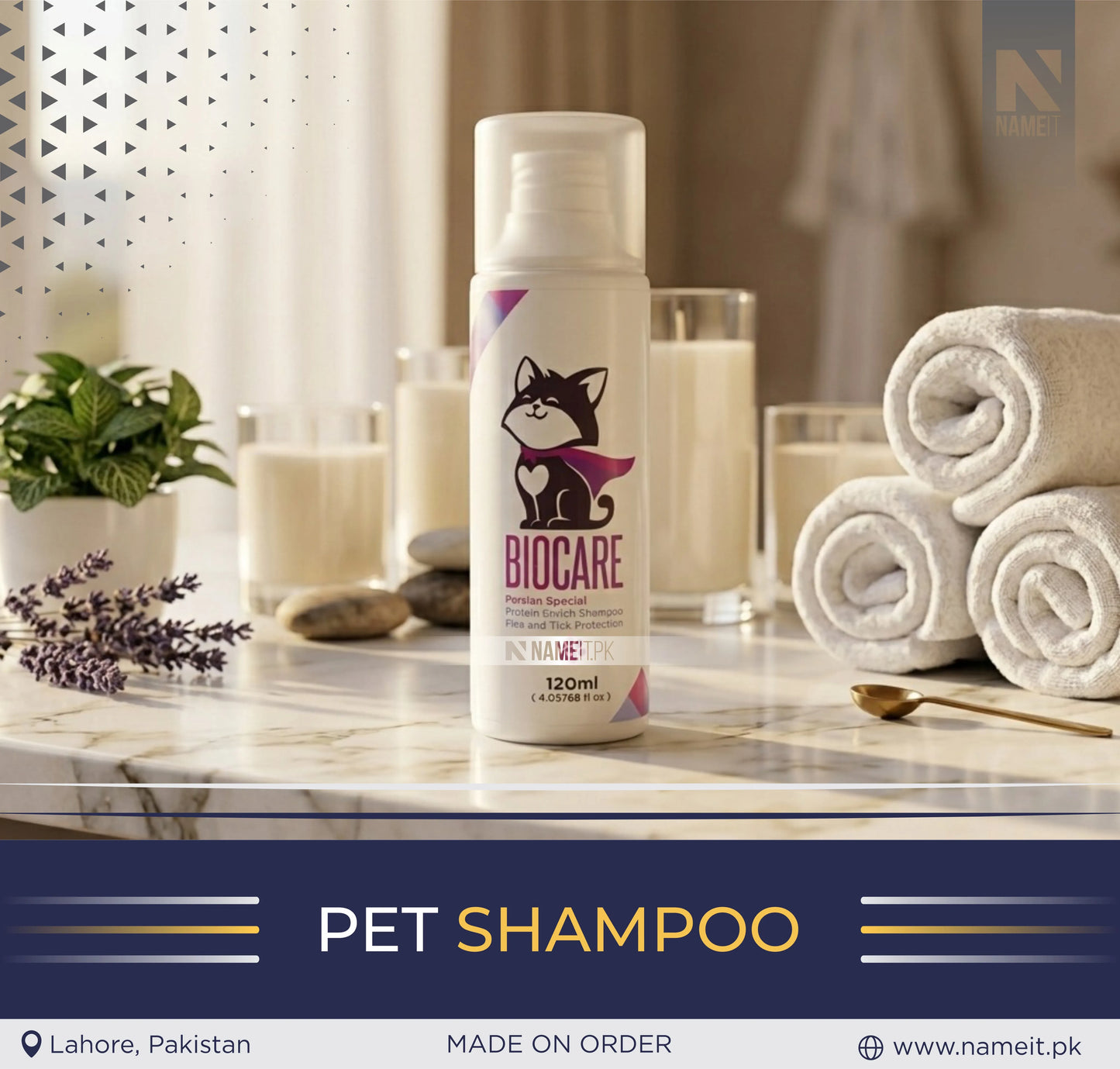 BIOCARE Premium Cat Shampoo 120ml – Gentle Cleansing Shampoo for Cats | Soft & Shiny Coat | Pet Grooming Shampoo | Odor Control | Suitable for All Cat Breeds
