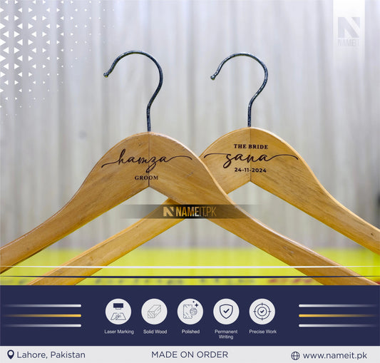 Wooden Hangers for Apparel Customized with your Name, Brand name, or logo engraved Shinny rich look Wooden Hangers