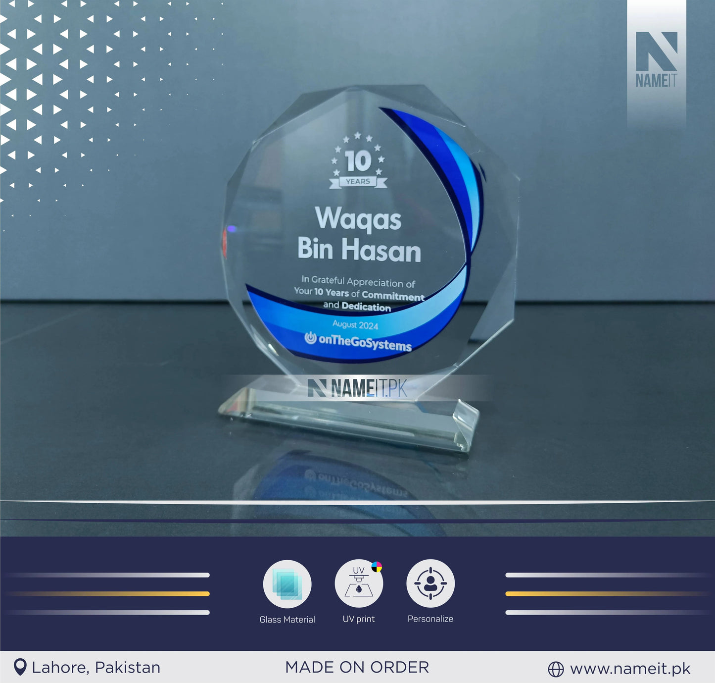 Custom Printed Award Shield, Trophy Shield, Glass award Shield, Recognition Shield NAMEIT PAKISTAN