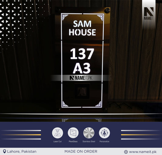 Illuminated Backlit House Sign Custom LED Address Plate Modern and Stylish Lighted Address Sign with Metal Finish Backlit House Numbers NAMEIT PAKISTAN
