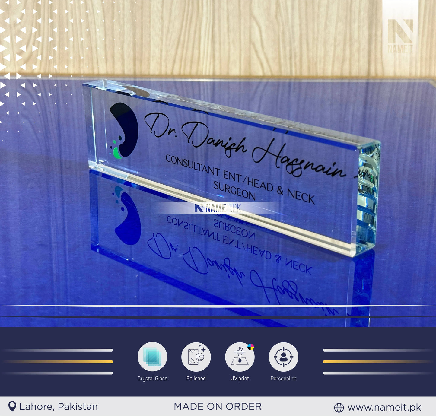 Crystal Name Sign Custom, Unique Office Decor Custom Logo, Office Nameplate, Gift for Boss, Boss Lady Gift, Desk Plaque, Personalized Company Logo