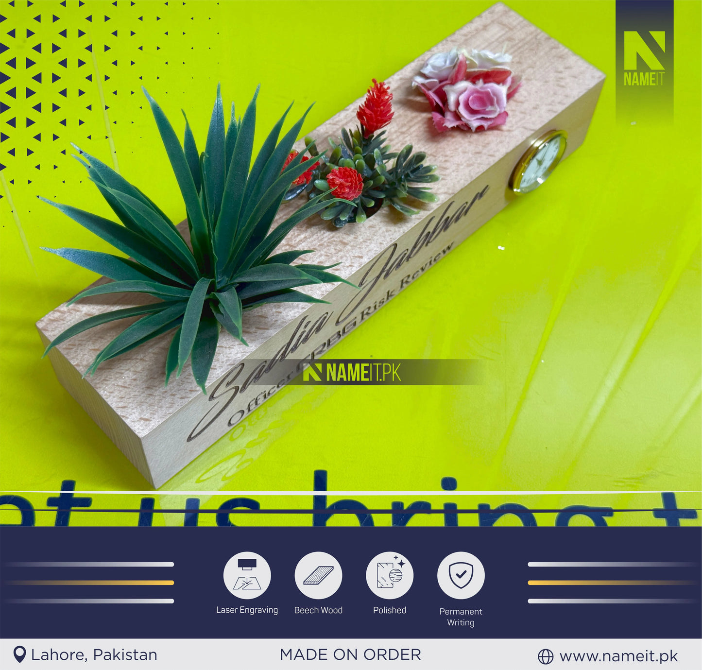 Name Plate For Desk, Customize Wooden Desk Name Plate with Plants, Wooden Official Name Plate