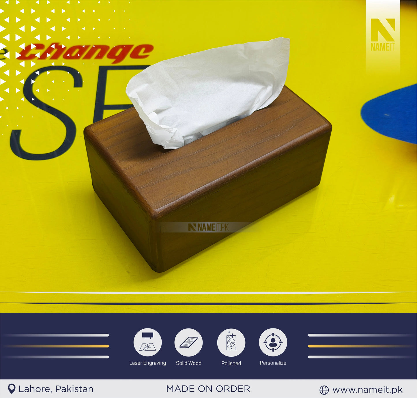 Luxury Personalized Wooden Tissue Box Holder with Custom Name Engraving – Premium Home & Office Tissue Organizer Gift