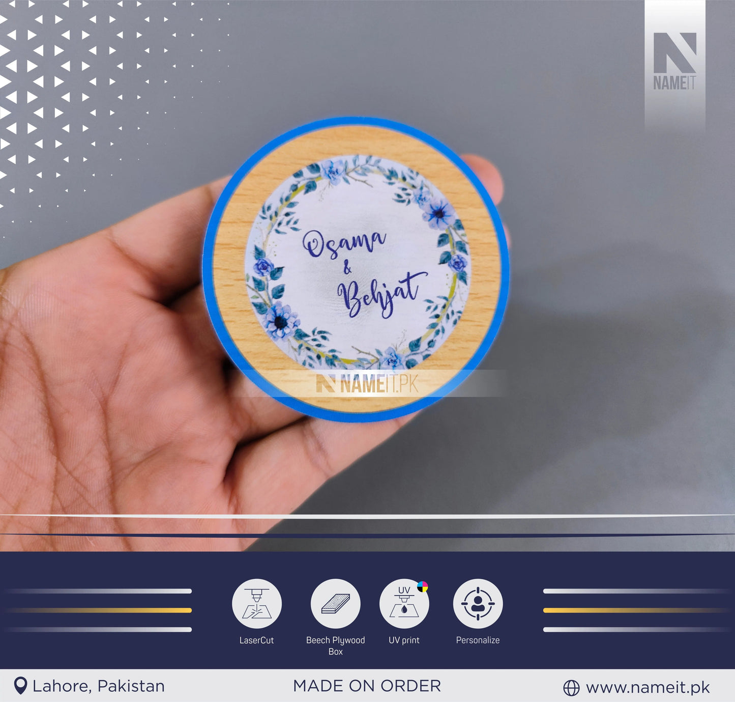 Custom Round Mirror, Wooden Makeup Small Mirror Portable NAMEIT PAKISTAN