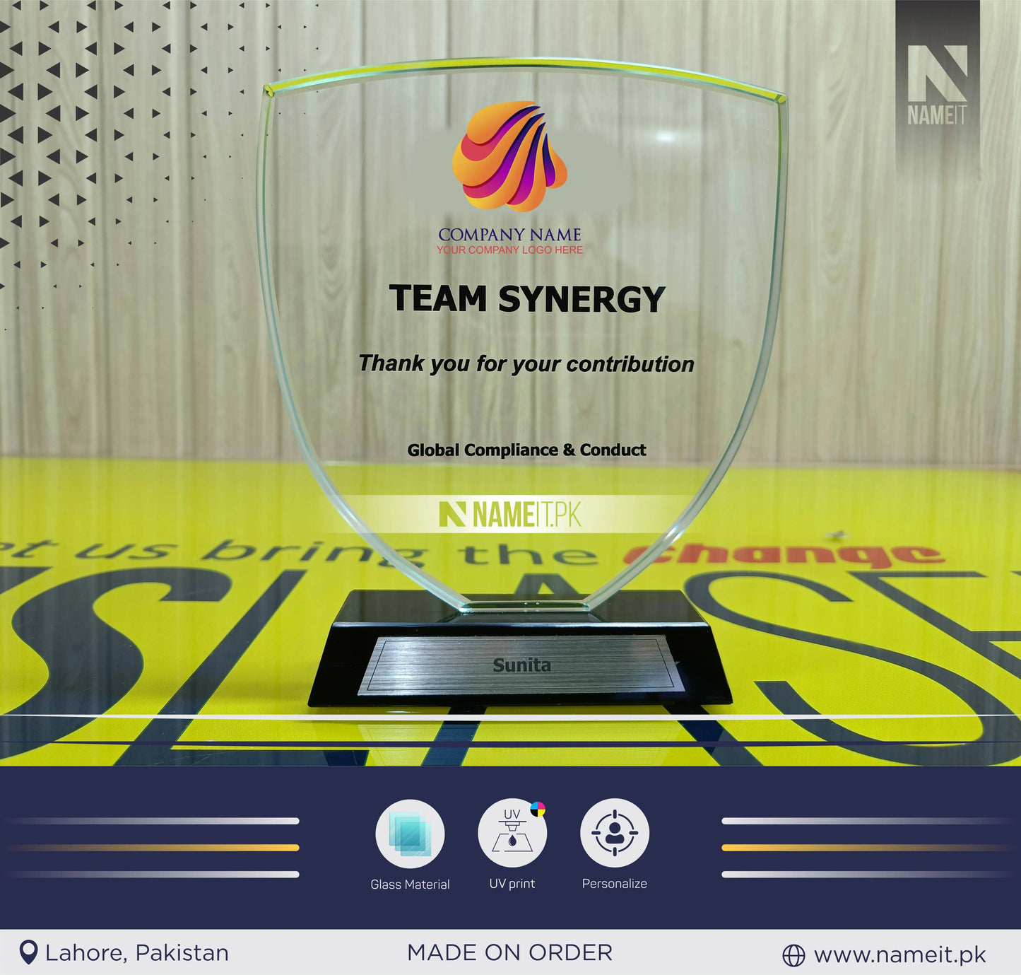 Custom Printed Award Shield, Trophy Shield, Glass award Shield, Recognition Shield NAMEIT PAKISTAN