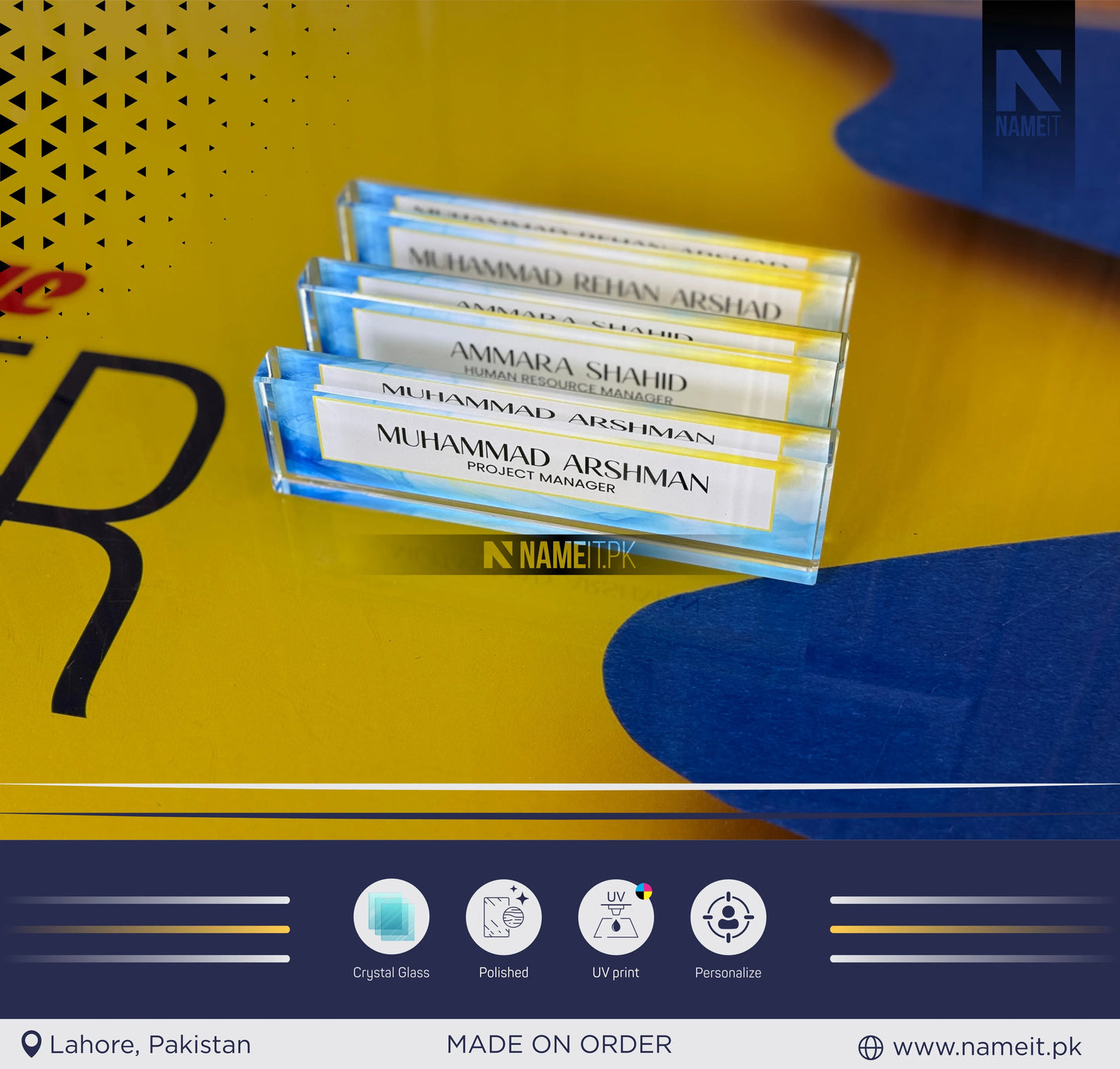 Custom Office Table Name Sign Crystal Glass, Unique Office Decor Custom Logo, Office Nameplate, Gift for Boss, Boss Lady Gift, Desk Plaque, Personalized Company Logo NAMEIT PAKISTAN