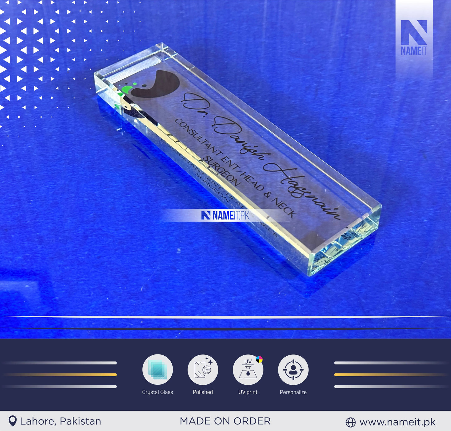 Crystal Name Sign Custom, Unique Office Decor Custom Logo, Office Nameplate, Gift for Boss, Boss Lady Gift, Desk Plaque, Personalized Company Logo