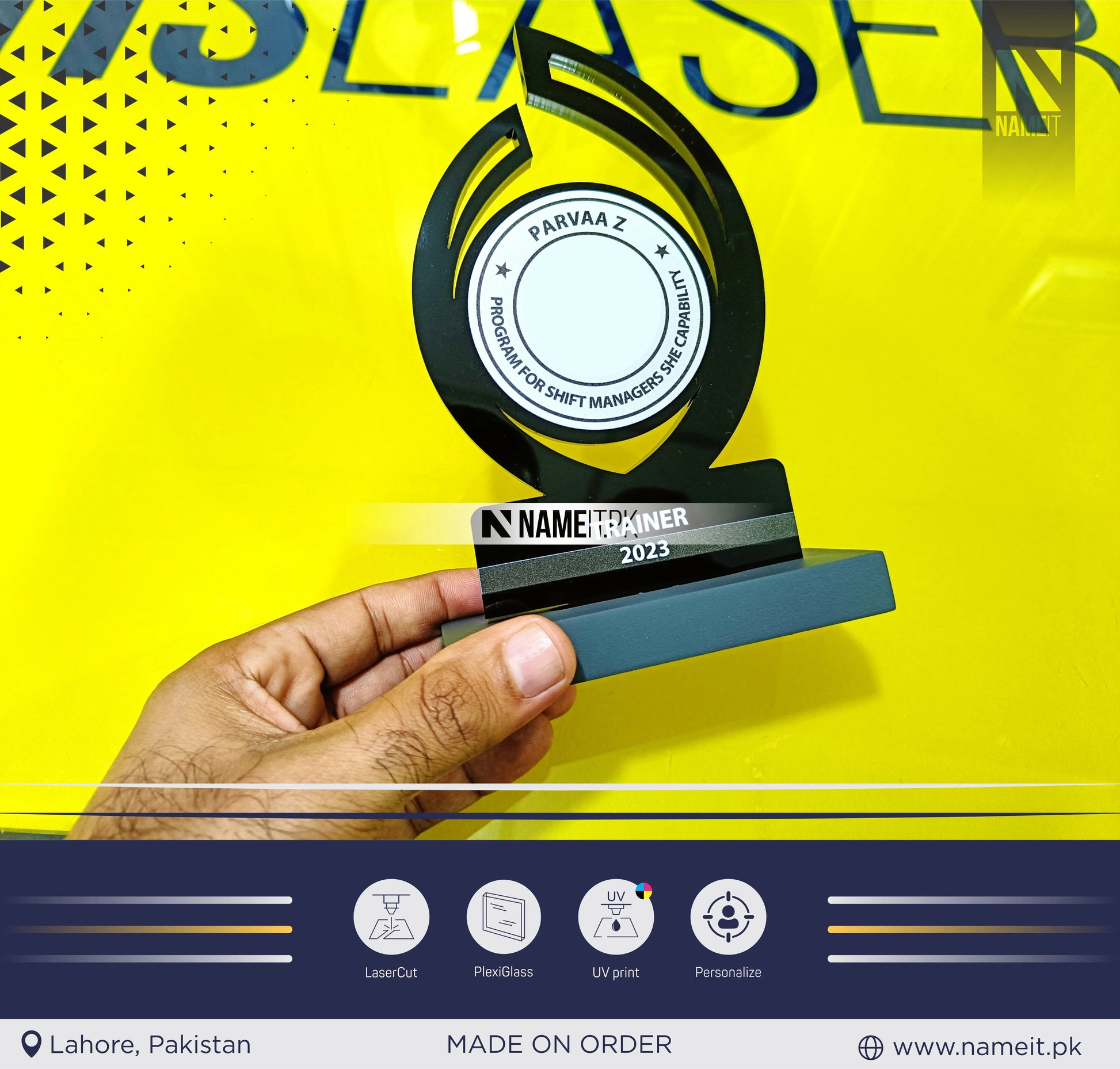 Custom Award Shield, Trophy Shield, PlaxiGlass award Shield, Recognition Shield NAMEIT PAKISTAN