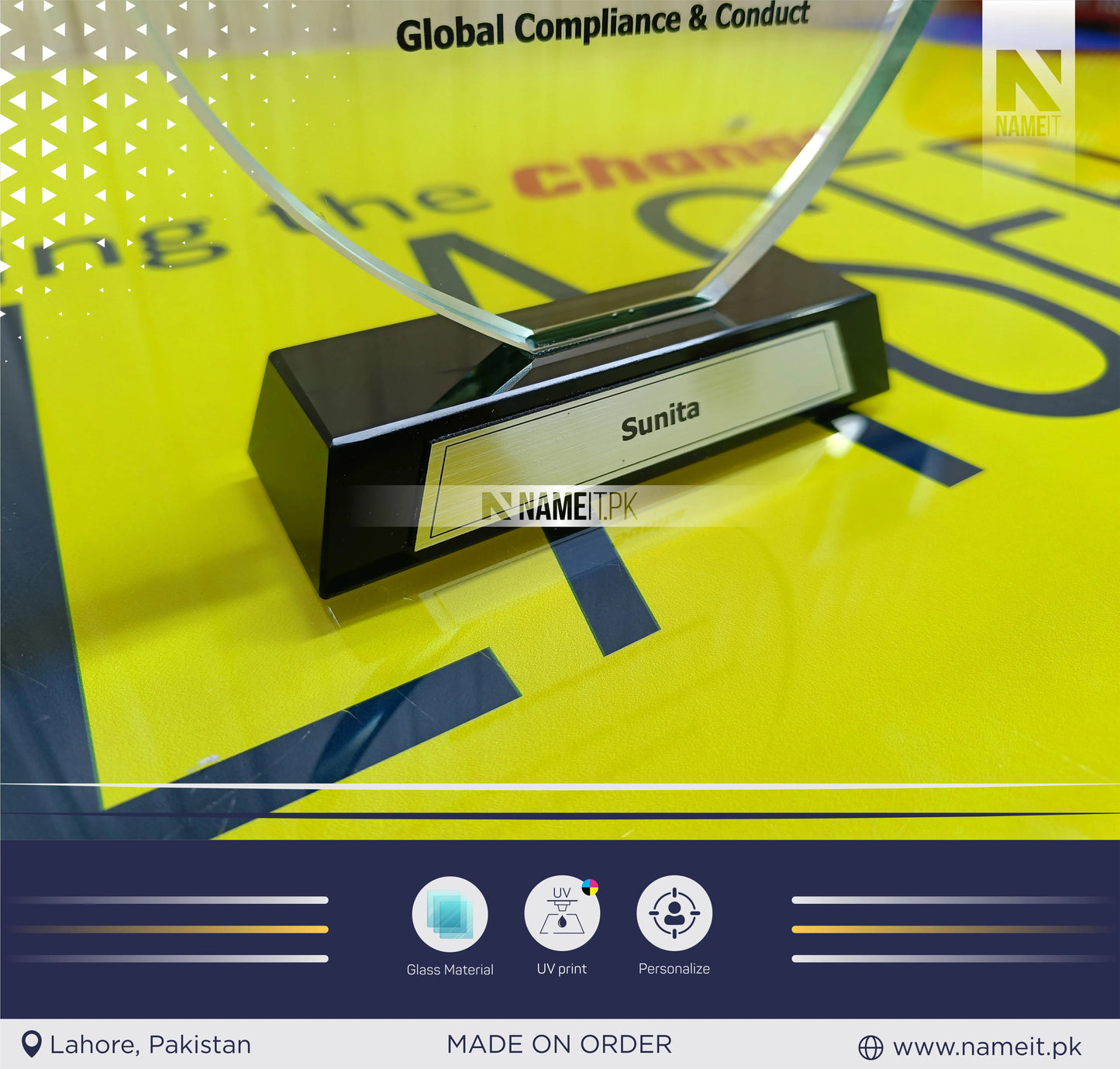 Custom Printed Award Shield, Trophy Shield, Glass award Shield, Recognition Shield NAMEIT PAKISTAN