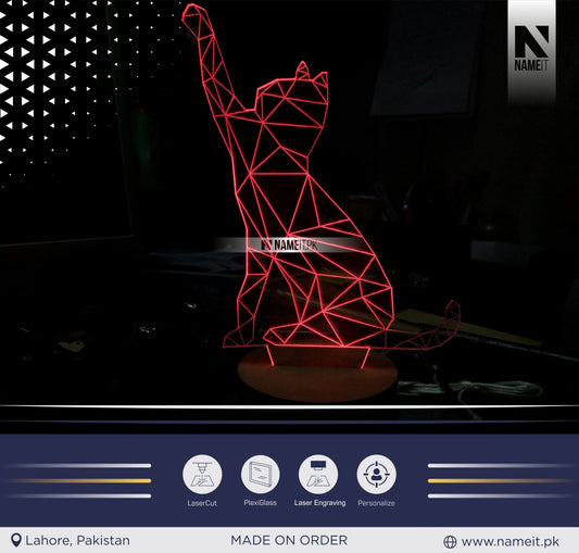 Cat LED Light Lamp, Cat geometric lamp, Kitty lamp, Cat lovers gift, Cat illusion home decor, pet led, 3d effect cat light, diamond cat led