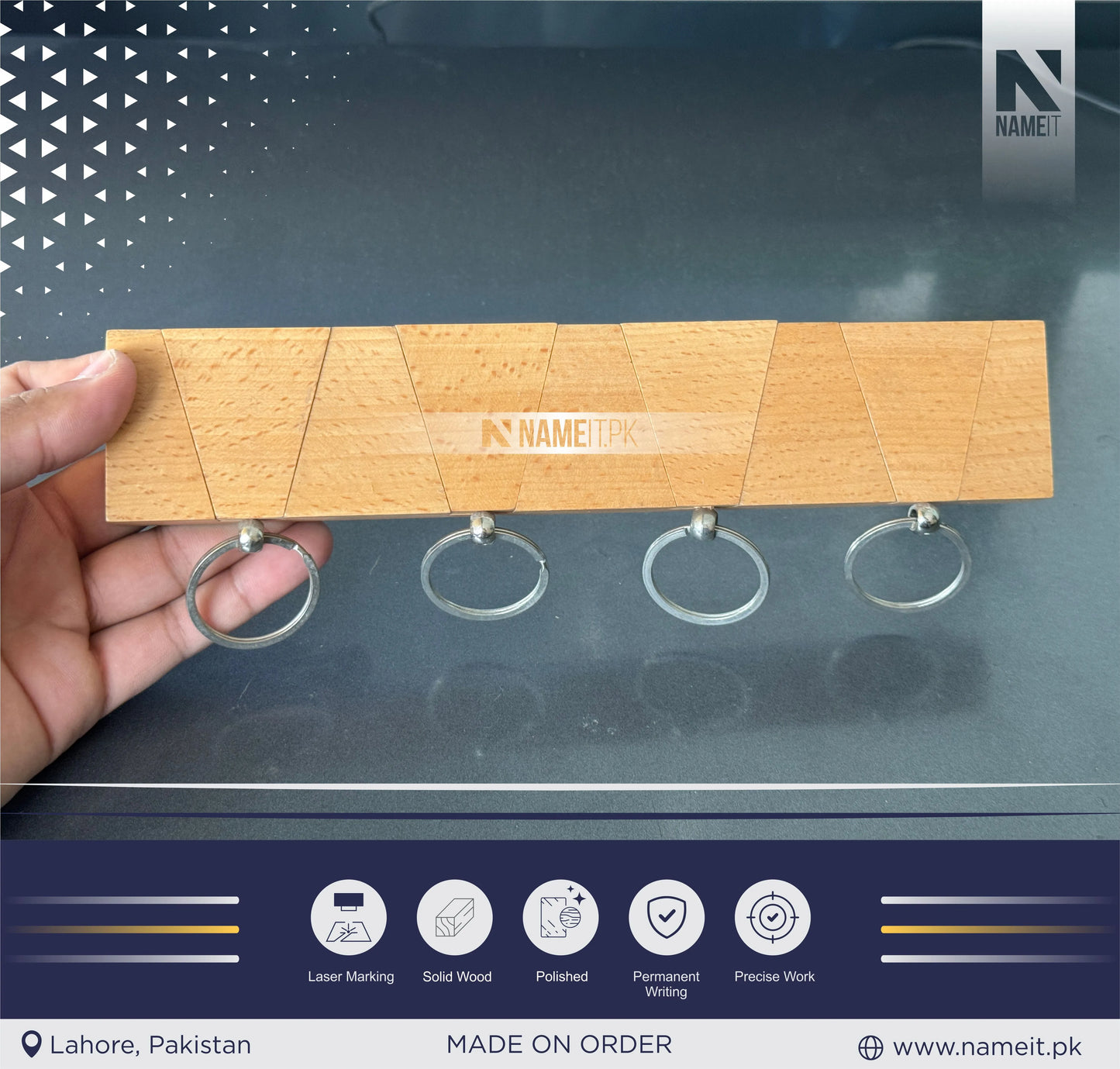 Key Holder with 4 Wooden Pendants, Handmade (with Engraving) Wall Mount Hanging Key Rack For Kitchen And Entryway Decor
