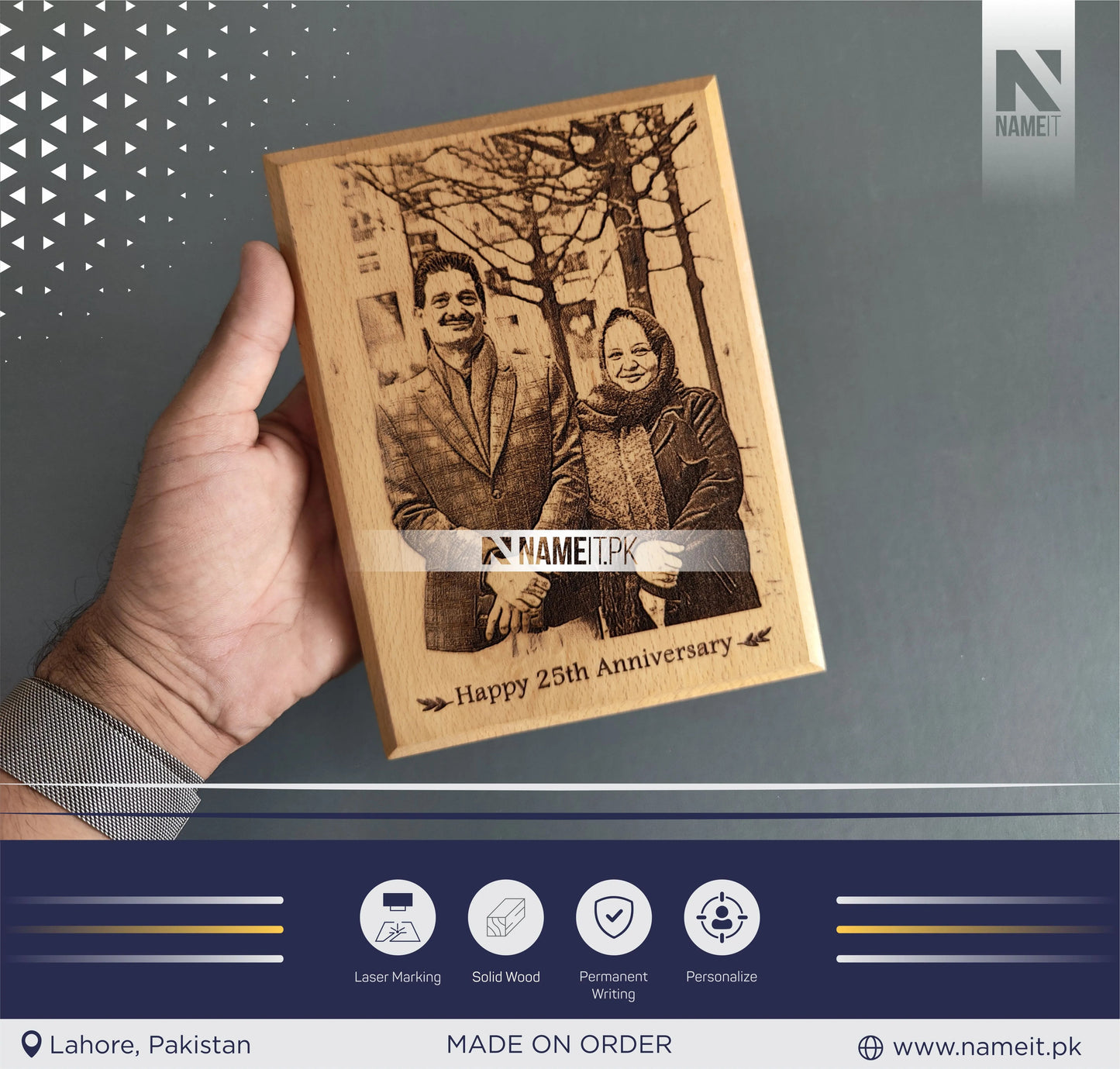 Custom Anniversary Gift photo on wood Laser Engraved Wooden Plaque for Wedding Gift For Couple NAMEIT PAKISTAN