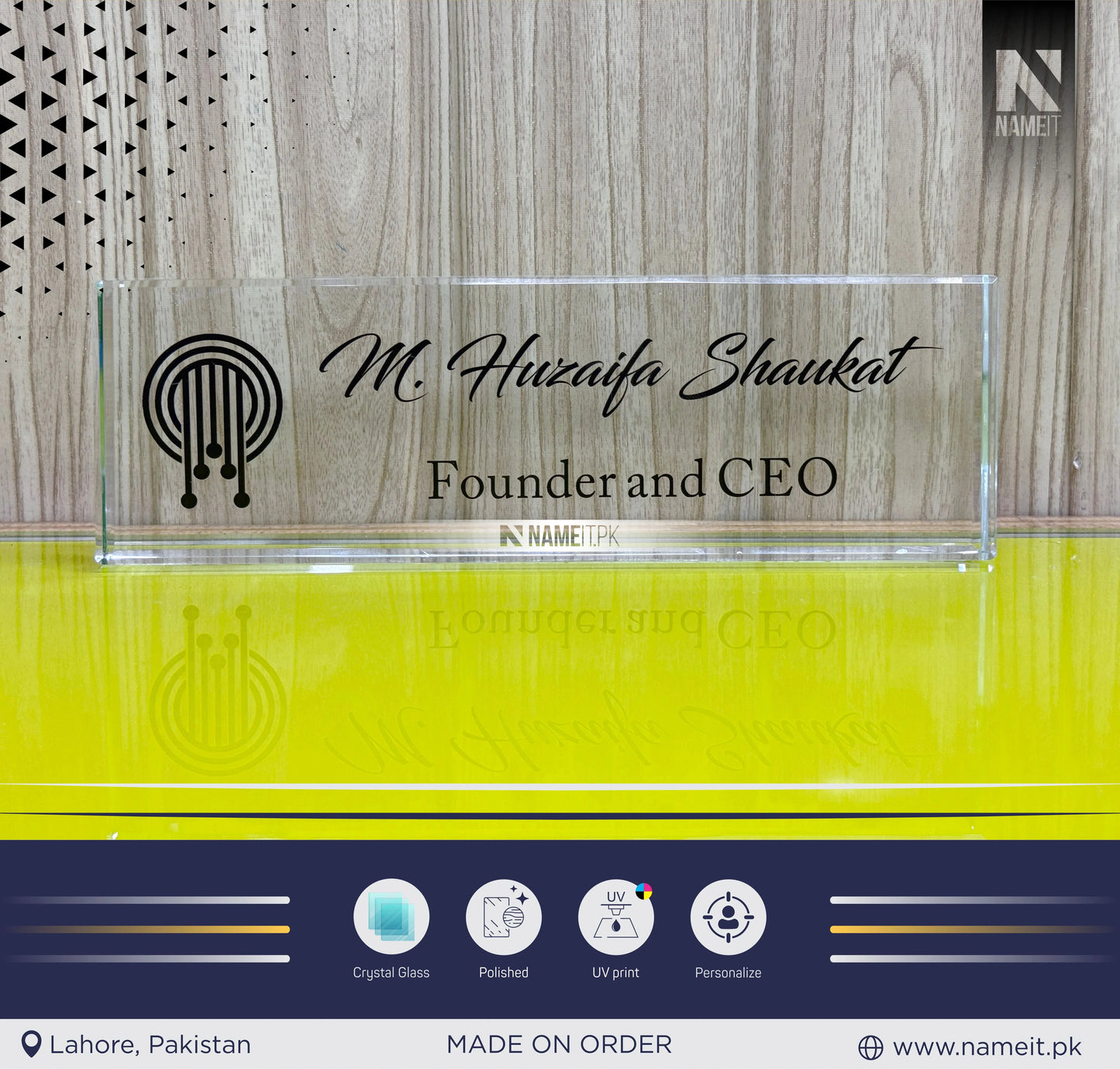 Personalized Desk Name Plate, Custom Crystal Glass Name Plate for Desks, Office Desk Decor Nameplate, Desk Accessories, Teacher Boss Coworkers Employee Appreciation Gift