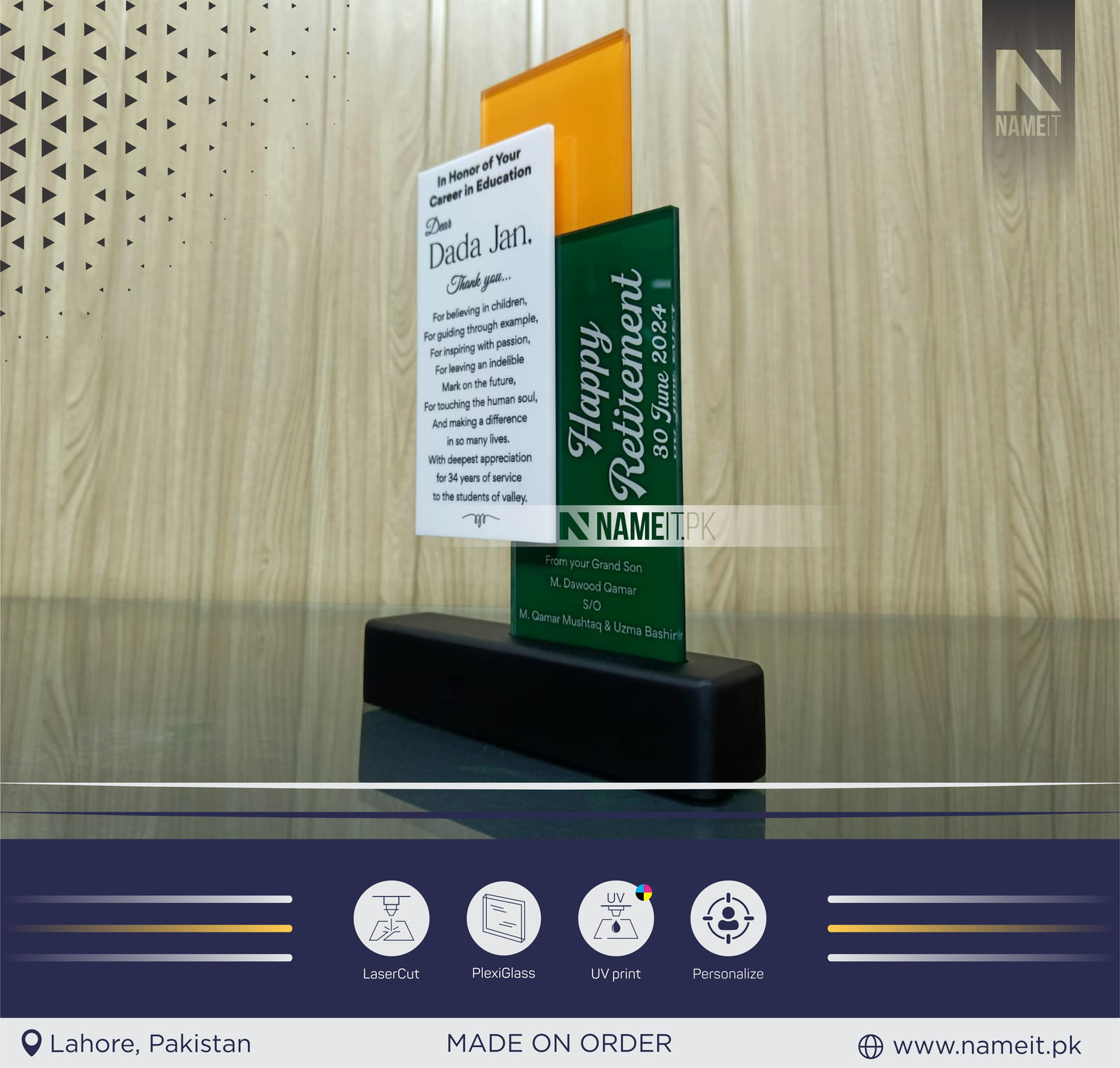 Award Shield, Customize Award Shield with UV Print. NAMEIT PAKISTAN