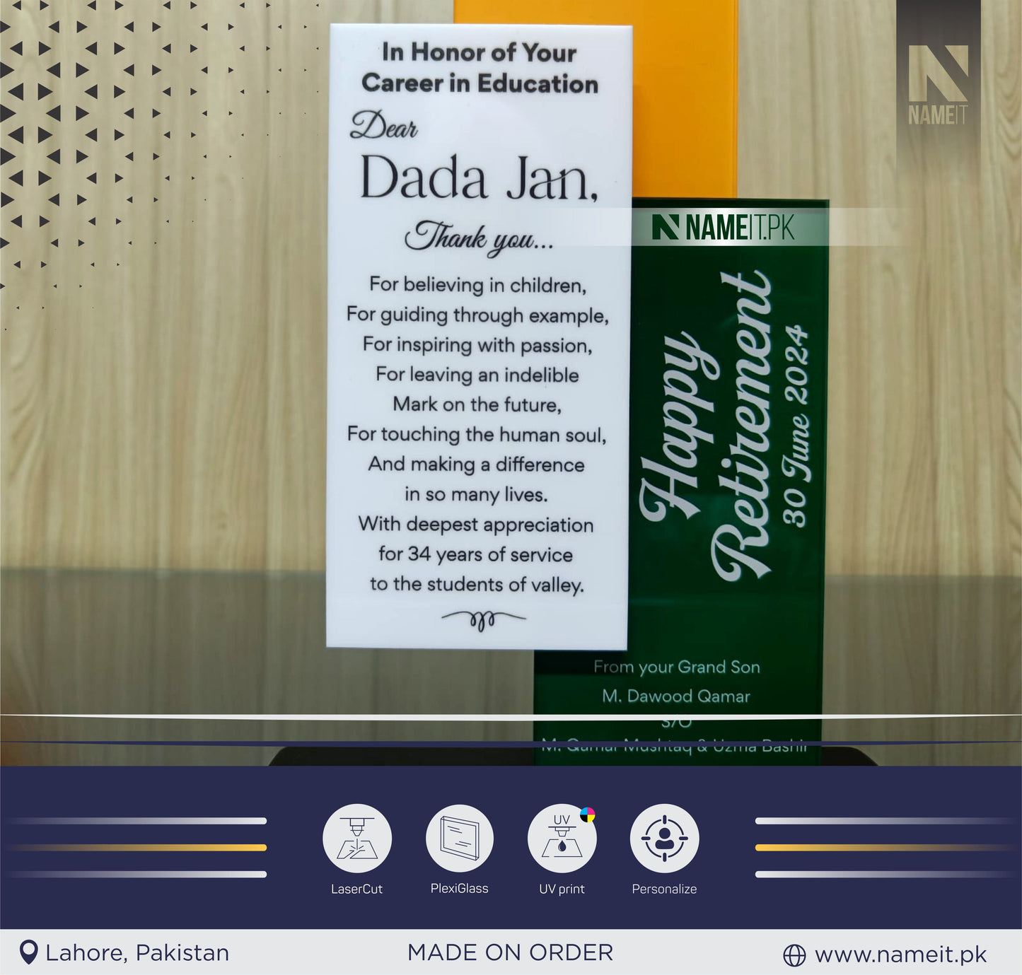 Award Shield, Customize Award Shield with UV Print. NAMEIT PAKISTAN