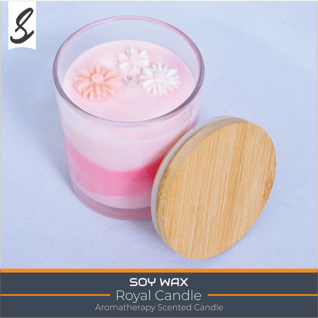 Candles , Soy Candle - Royal 3-Flowers Pink Candle
