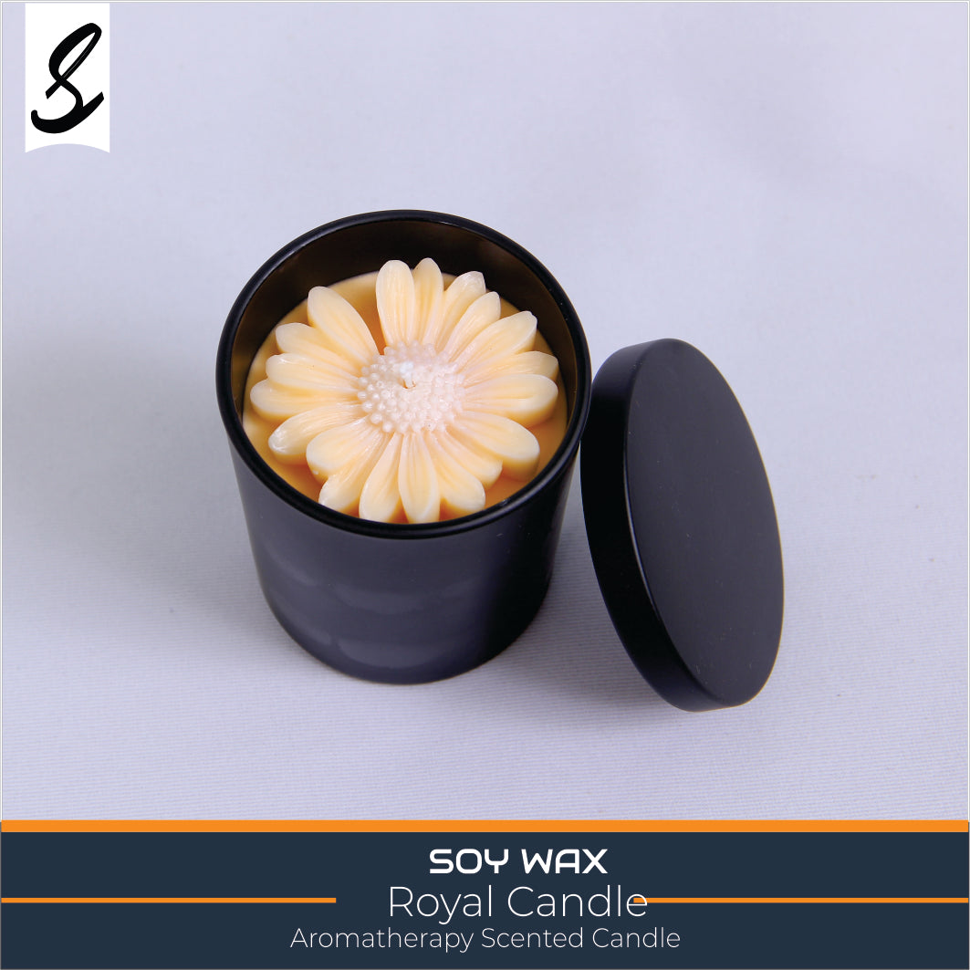 Candle , Soy Candle -Royal Flower Scented Candle in Black Jar