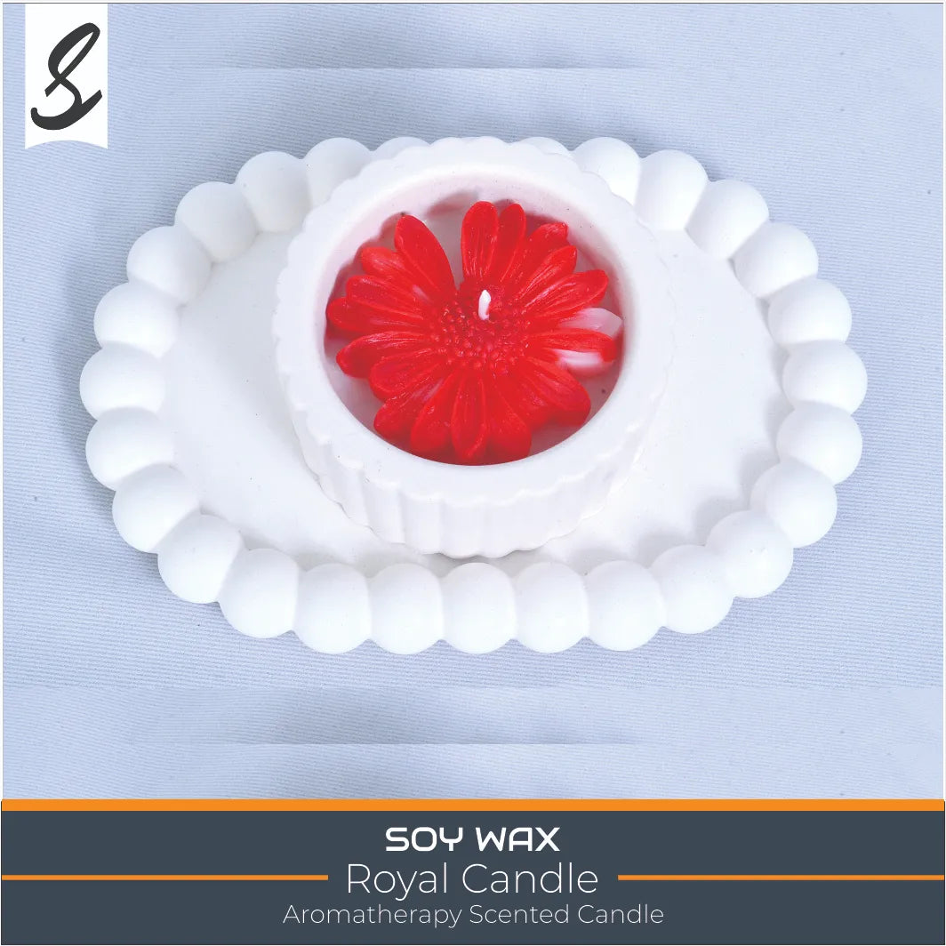 Candles , Soy Candle - Scented Flower Candle with Luxury Tray Set