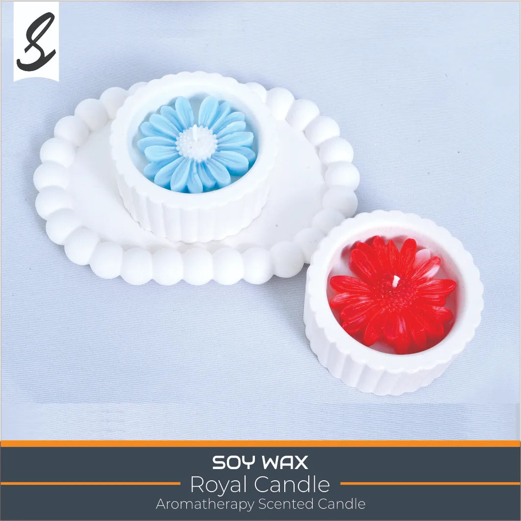 Candles , Soy Candle - Scented Flower Candle with Luxury Tray Set