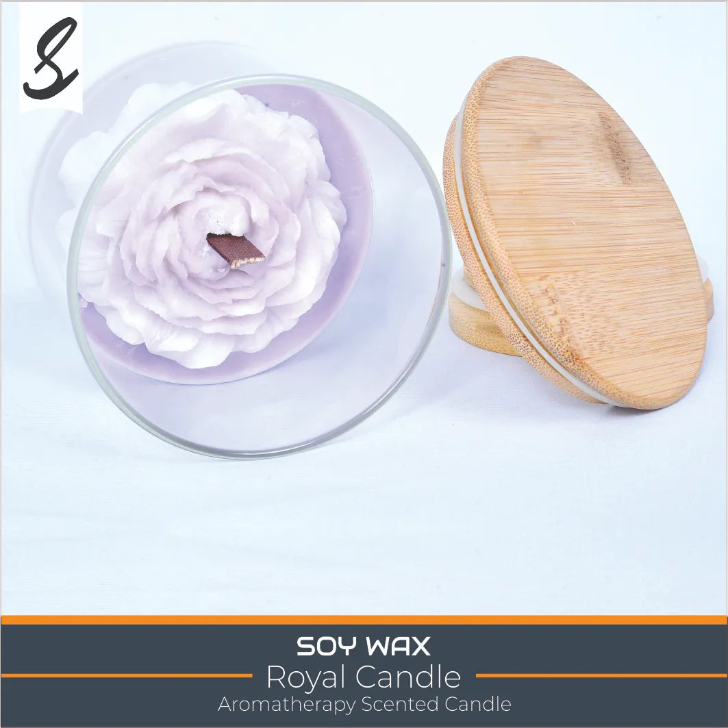 Candles , Soy Candle - Large Flower Aromatherphy Candle with Wooden Glass Jar