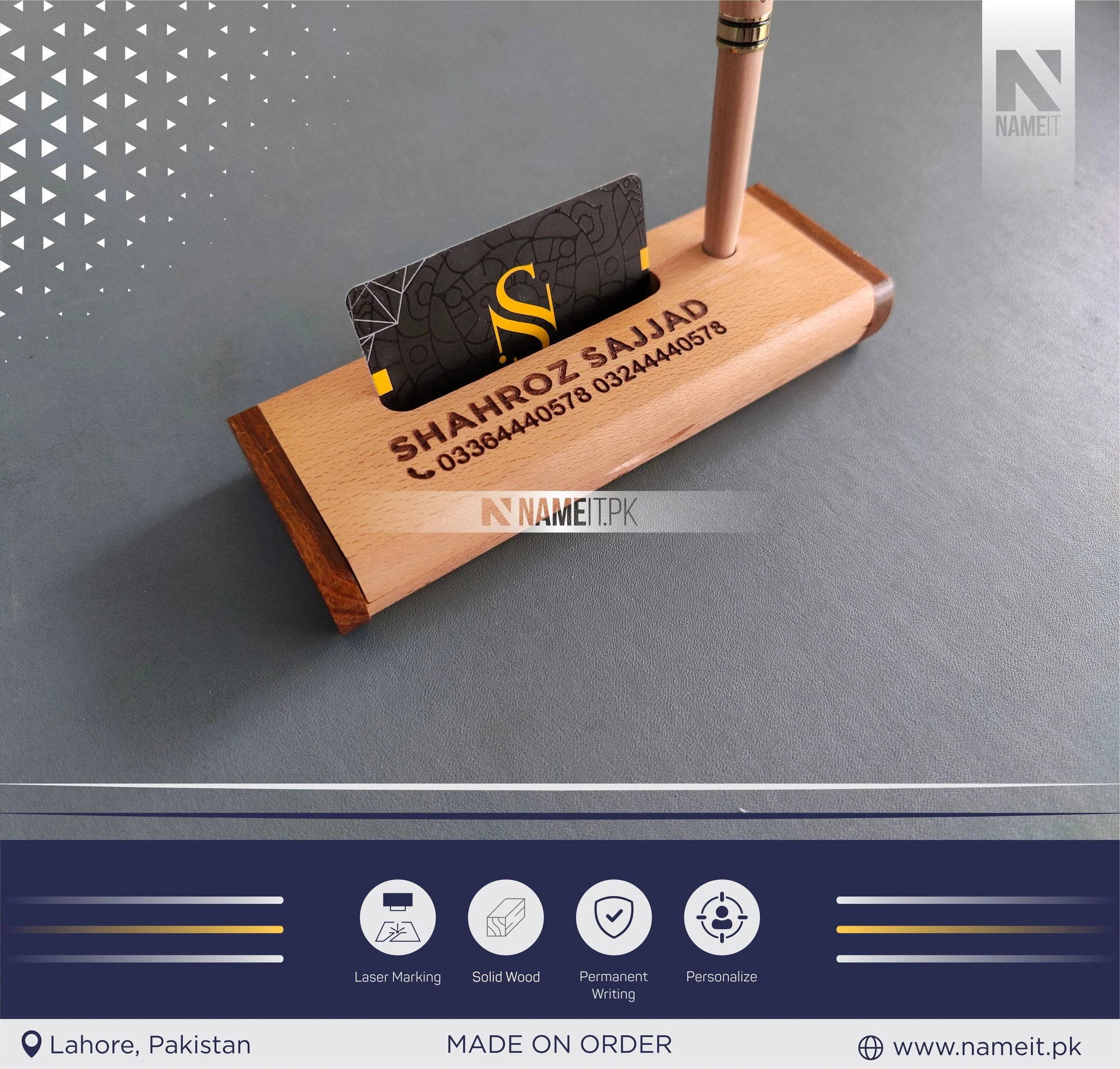 Wooden Pen and Holder Box, Custom Engraved Name Wooden Holder Box Set NAMEIT PAKISTAN