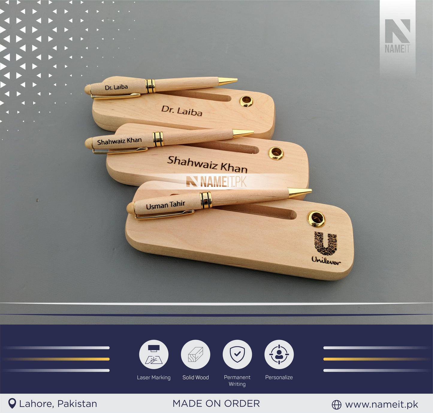 Wooden Pen and Holder Box, Custom Engraved Name Wooden Holder Box Set NAMEIT PAKISTAN