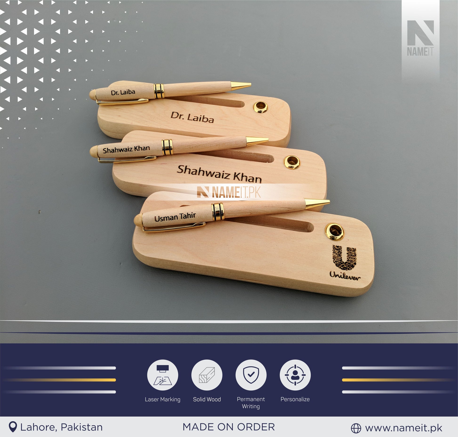 Wooden Pen and Holder Box, Custom Engraved Name Wooden Holder Box Set NAMEIT PAKISTAN