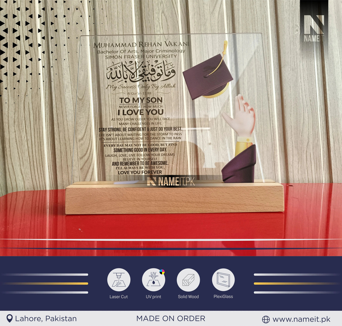 Custom Graduation Plaque, Table Top Decoration, Transparent Acrylic Plexiglass, Gift for Daughter, gift for Son, Graduation Gift NAMEIT PAKISTAN