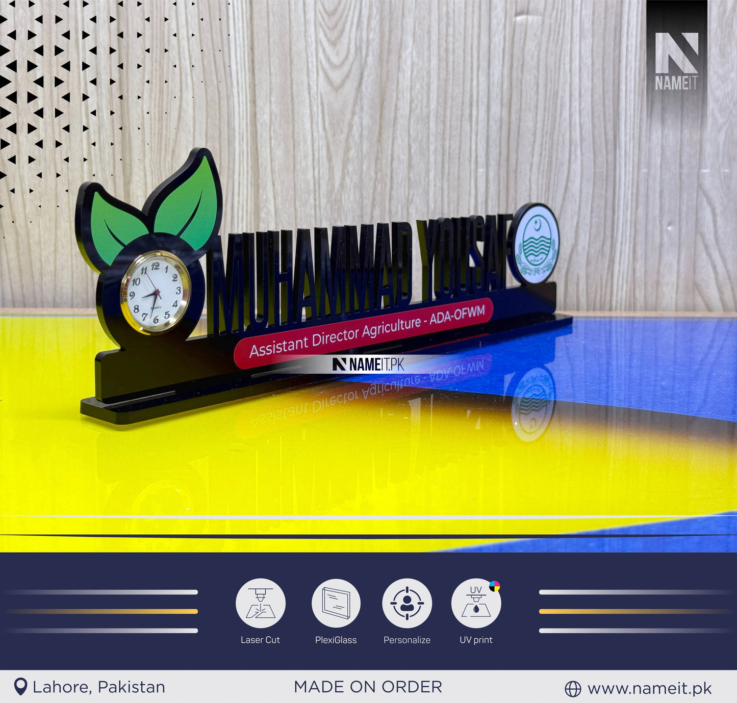 Modern Desk Name Sign - Black Acrylic - Office Desk Decor - Table Name Label - Desk Name Plate - Custom Desk Sign - Nameplate