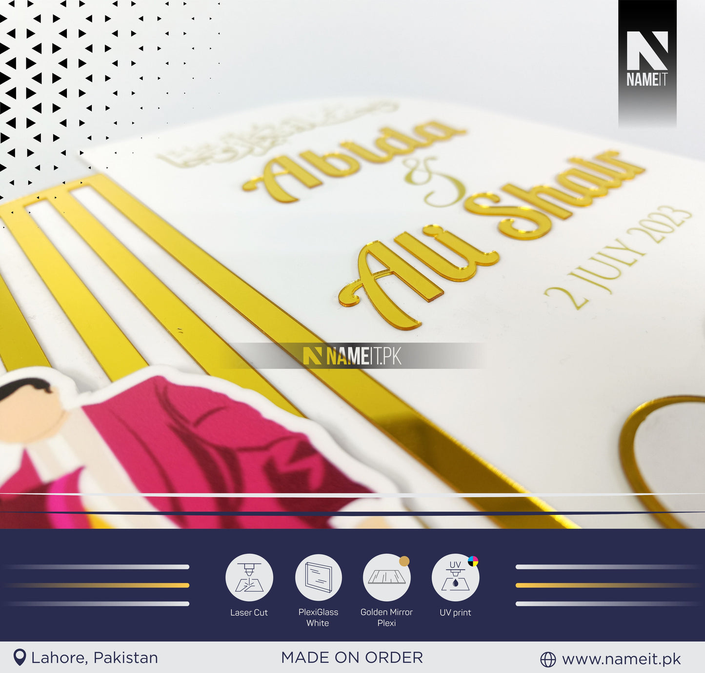 Personalized Nikkah Acrylic ThumbPrints Board Fingerprint islamic nikkah certificate Muslim Marriage Contract thumbprints Frame Customized NAMEIT PAKISTAN