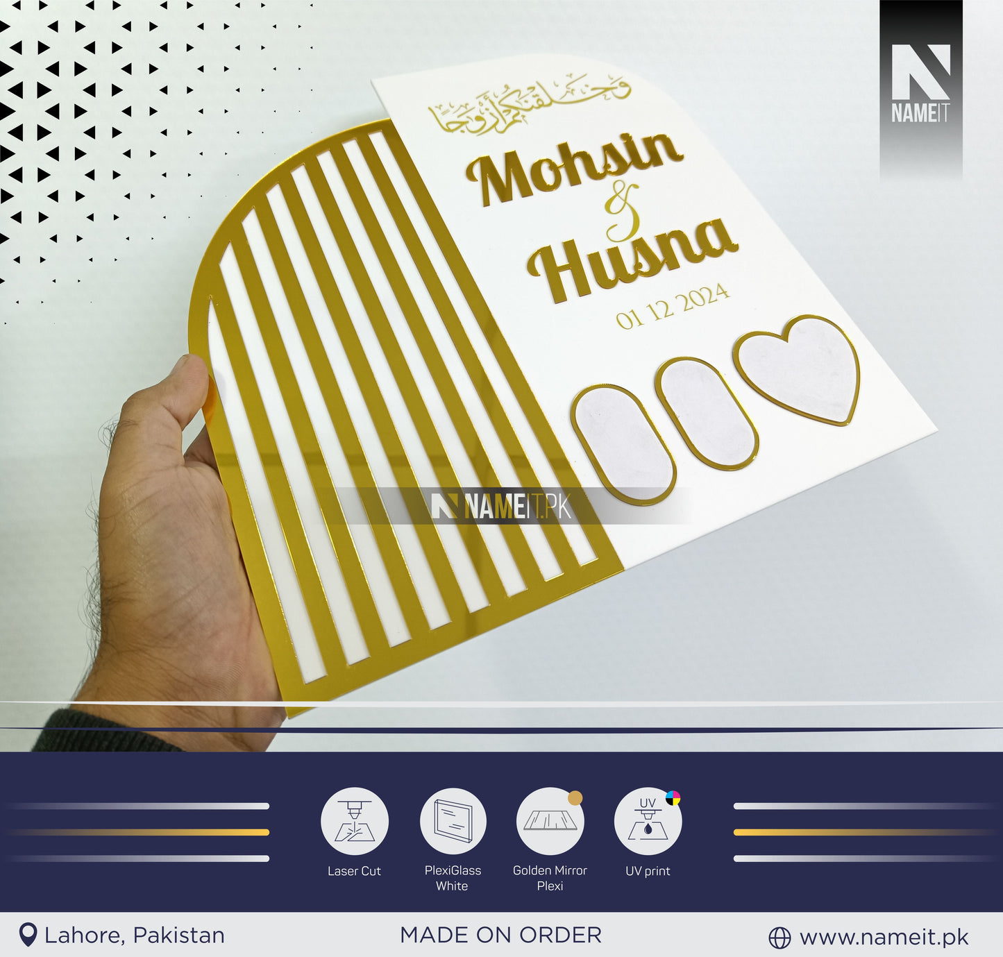 Personalized Nikkah Acrylic ThumbPrints Board Fingerprint islamic nikkah certificate Muslim Marriage Contract thumbprints Frame Customized NAMEIT PAKISTAN