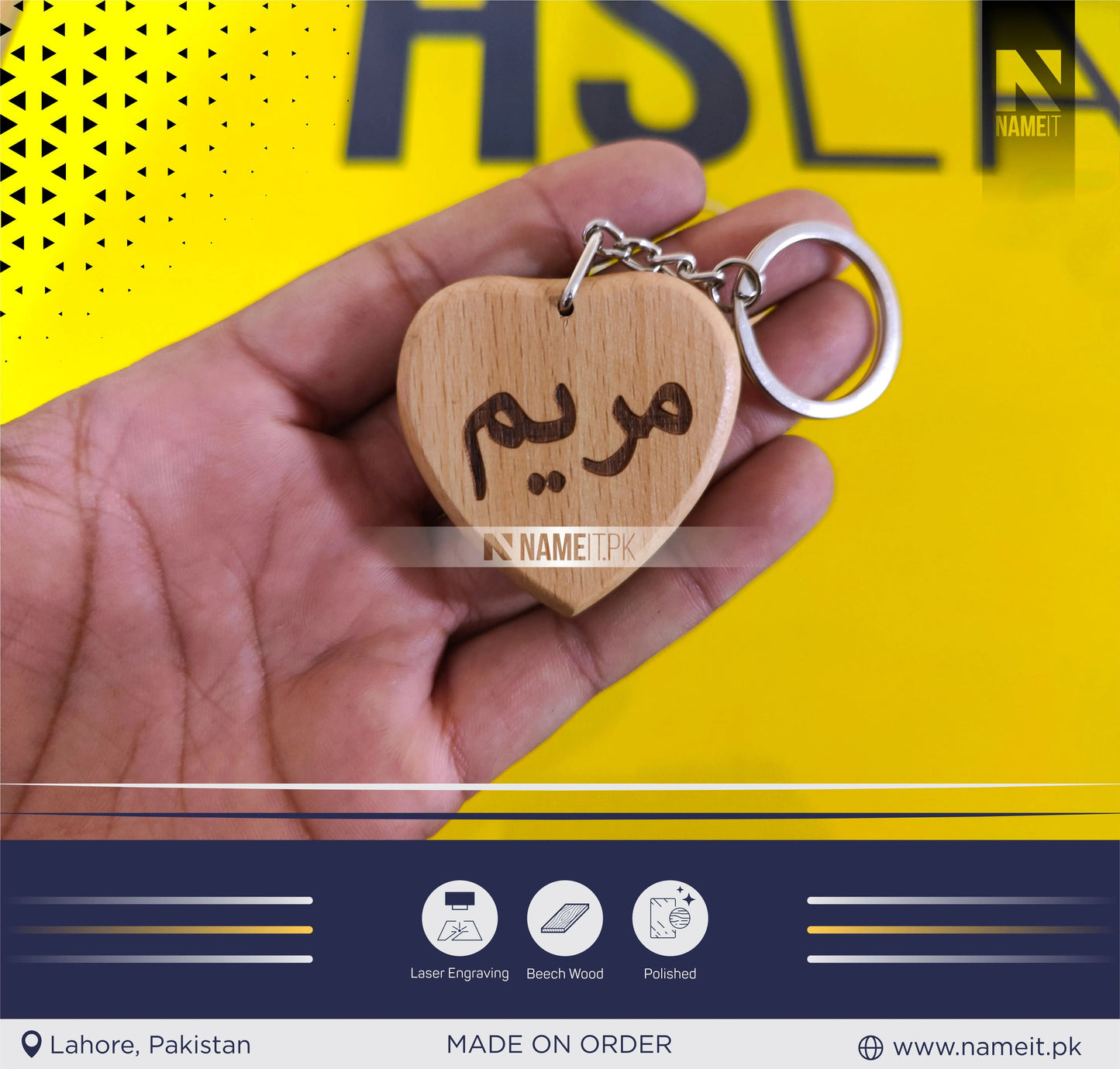 Personalised Engraved Wooden Heart Keyring / Custom Key Fob / Love Heart Key Ring / Anniversary gift / Mothers’ Day gift / NAMEIT PAKISTAN