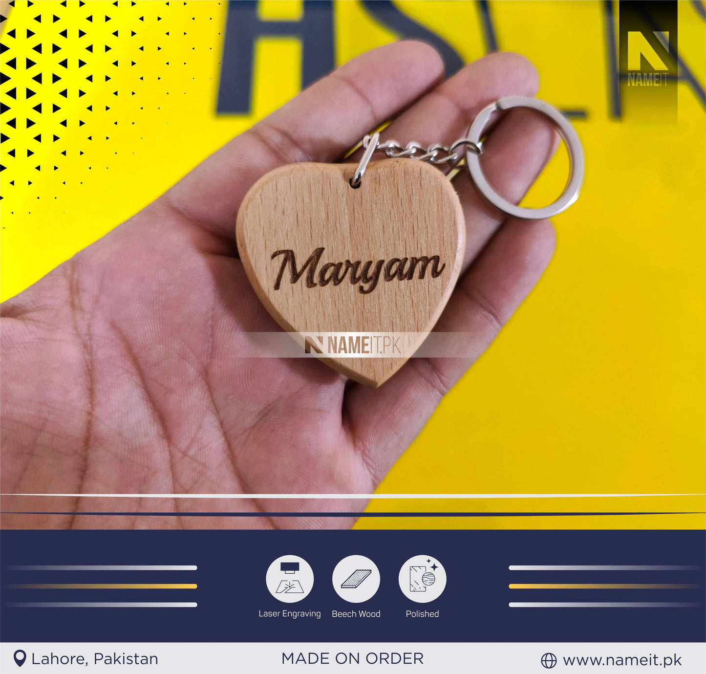 Personalised Engraved Wooden Heart Keyring / Custom Key Fob / Love Heart Key Ring / Anniversary gift / Mothers’ Day gift / NAMEIT PAKISTAN