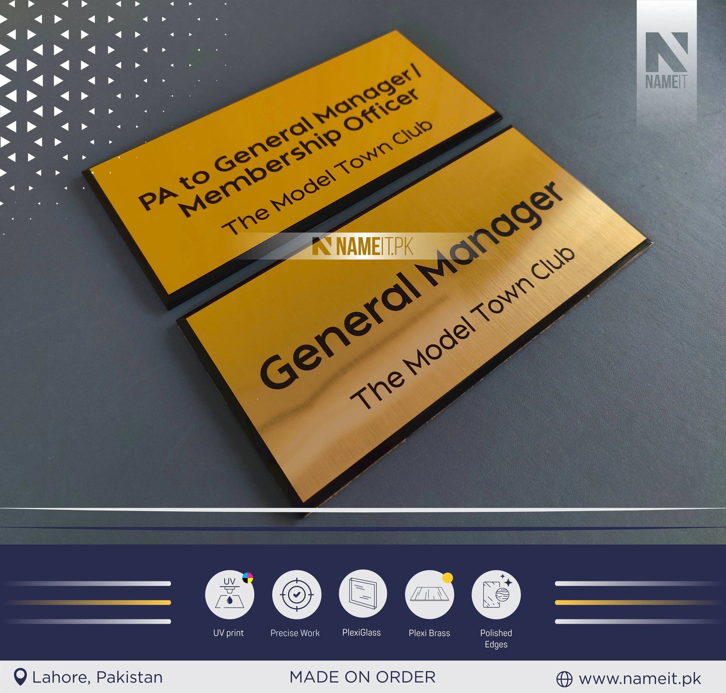 Personalised Acrylic Name Plate with brushed brass effect Printed NAMEIT PAKISTAN