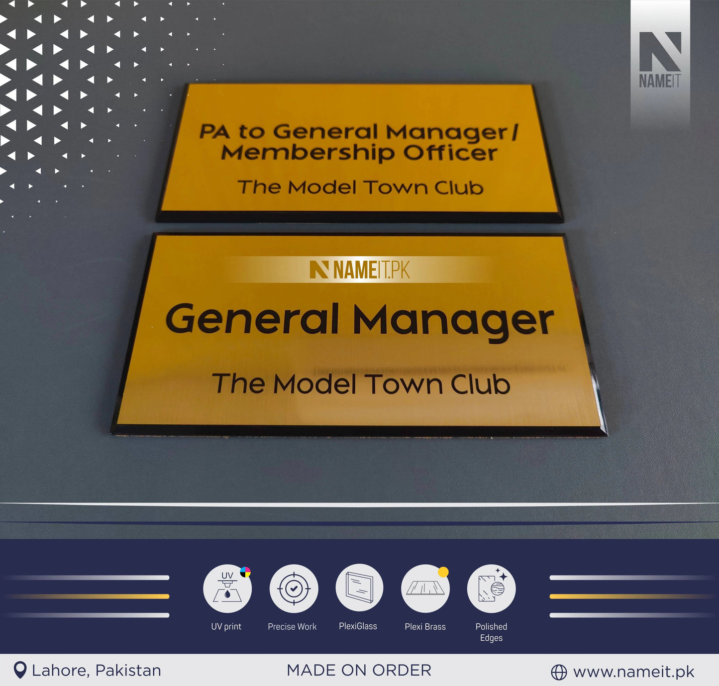 Personalised Acrylic Name Plate with brushed brass effect Printed NAMEIT PAKISTAN