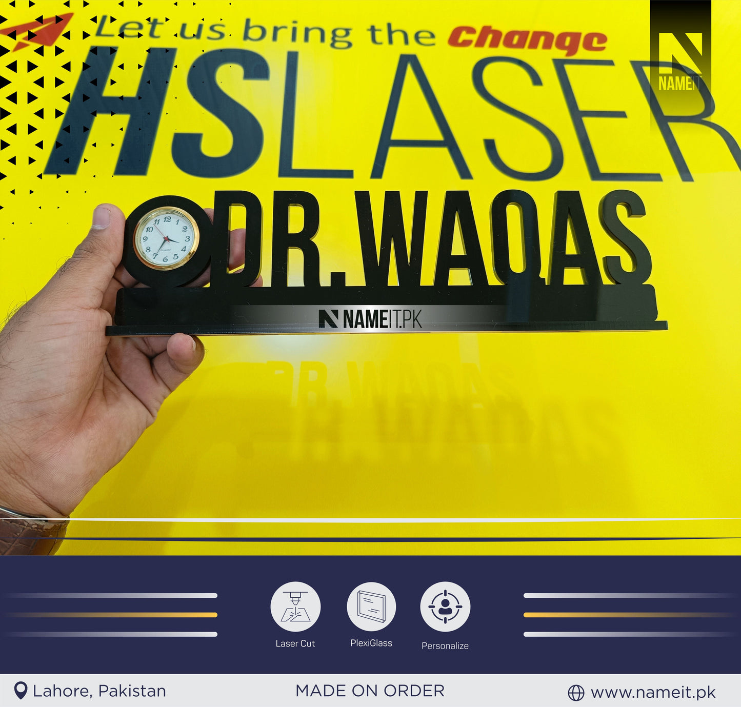 Modern Desk Name Sign - Black Acrylic - Office Desk Decor - Table Name Label - Desk Name Plate - Custom Desk Sign - Nameplate NAMEIT PAKISTAN