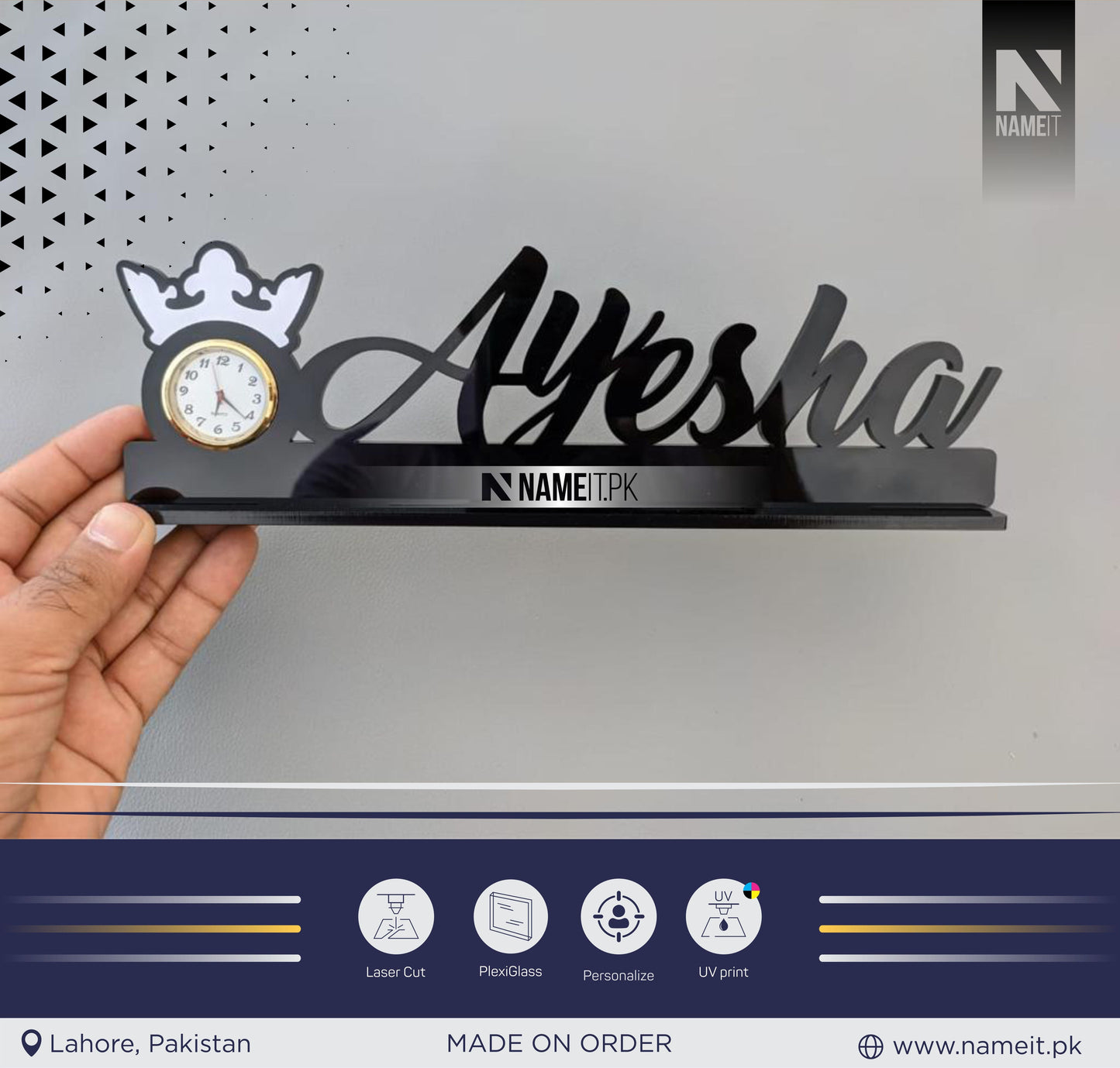 Modern Desk Name Sign - Black Acrylic - Office Desk Decor - Table Name Label - Desk Name Plate - Custom Desk Sign - Nameplate NAMEIT PAKISTAN