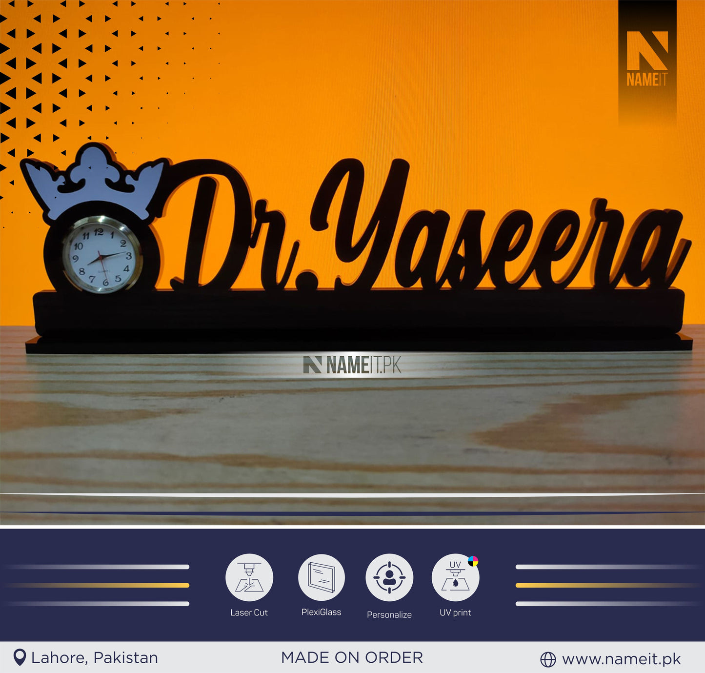 Modern Desk Name Sign - Black Acrylic - Office Desk Decor - Table Name Label - Desk Name Plate - Custom Desk Sign - Nameplate NAMEIT PAKISTAN
