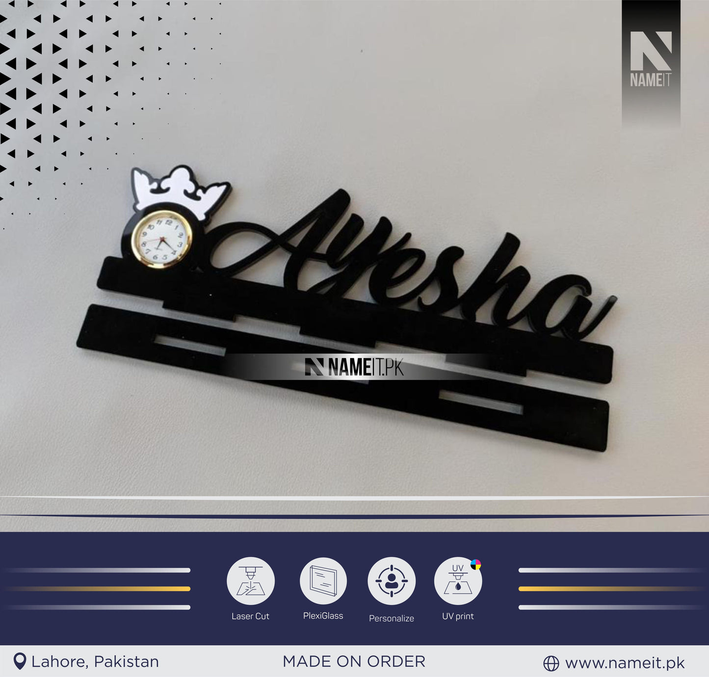Modern Desk Name Sign - Black Acrylic - Office Desk Decor - Table Name Label - Desk Name Plate - Custom Desk Sign - Nameplate NAMEIT PAKISTAN