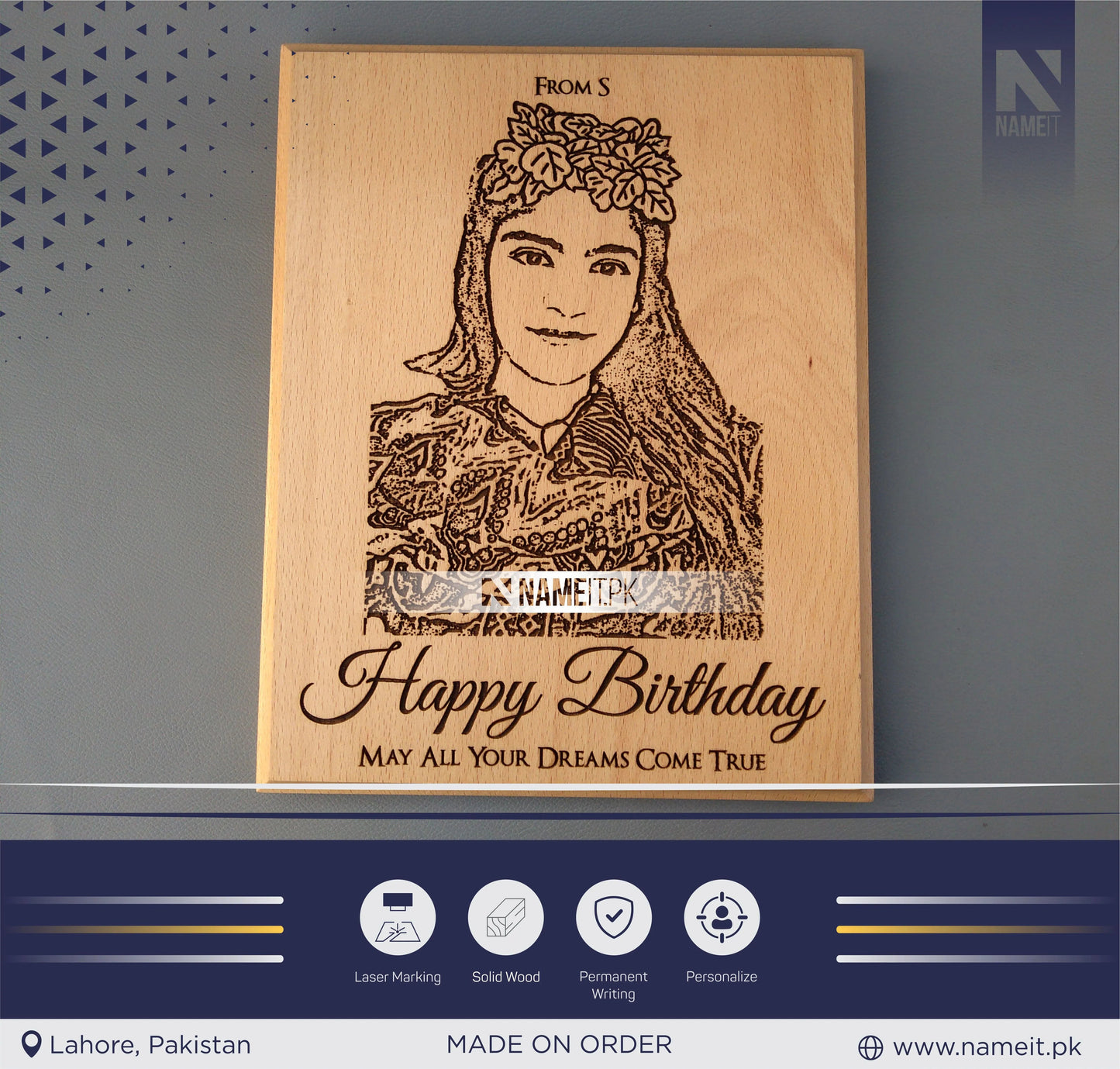 Custom Anniversary Gift photo on wood Laser Engraved Wooden Plaque for Wedding Gift For Couple NAMEIT PAKISTAN
