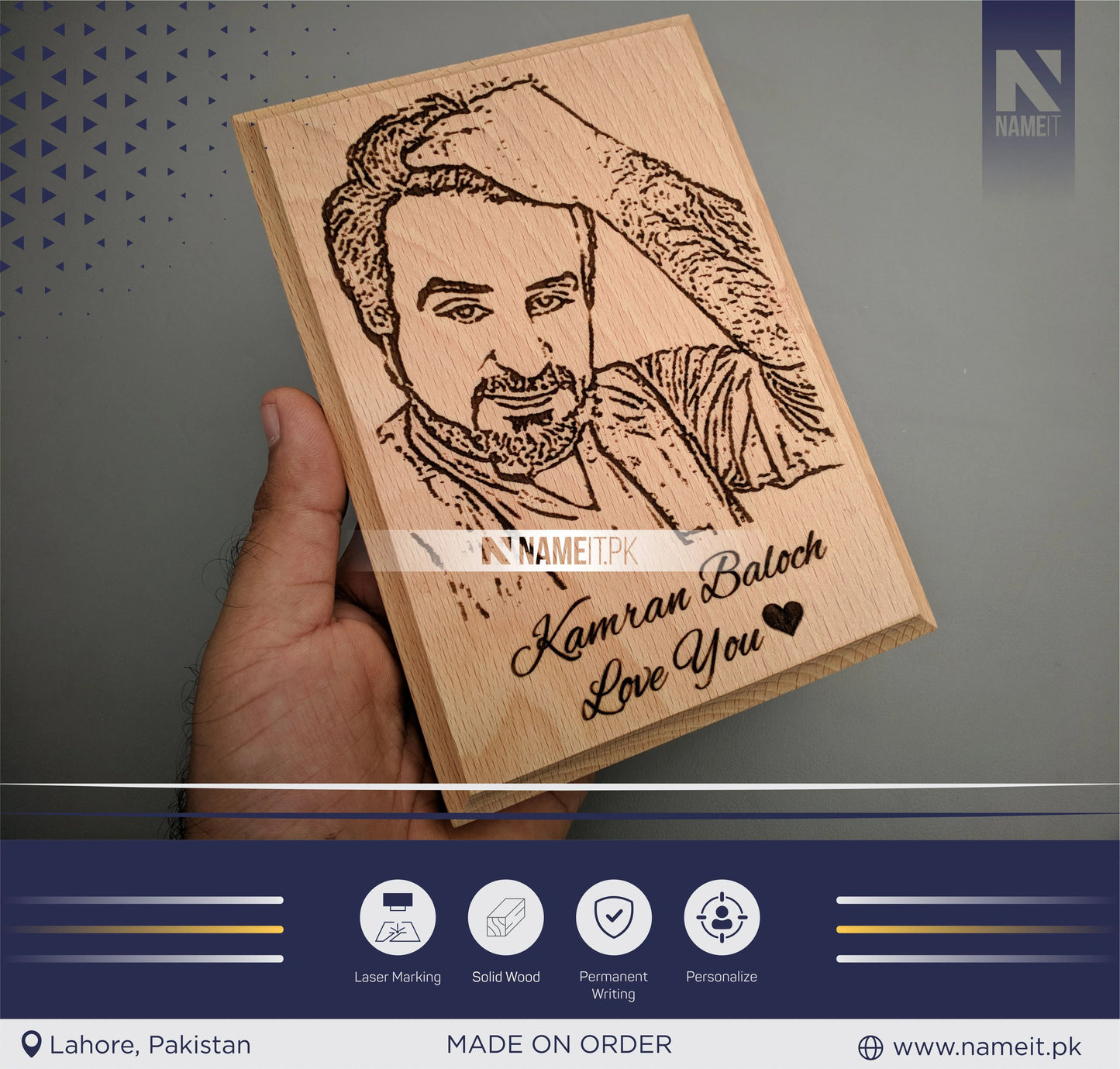 Custom Anniversary Gift photo on wood Laser Engraved Wooden Plaque for Wedding Gift For Couple NAMEIT PAKISTAN