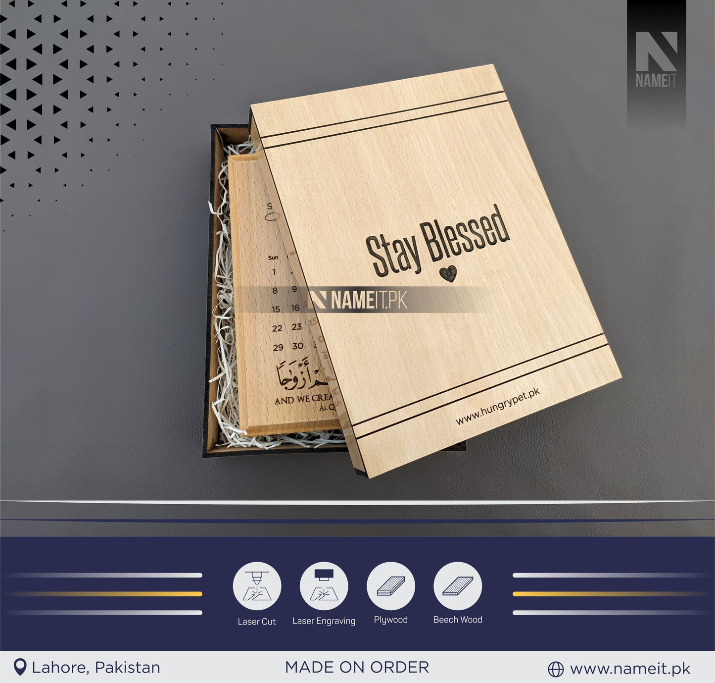 Personalized Wooden Frame with wooden box NAMEIT PAKISTAN