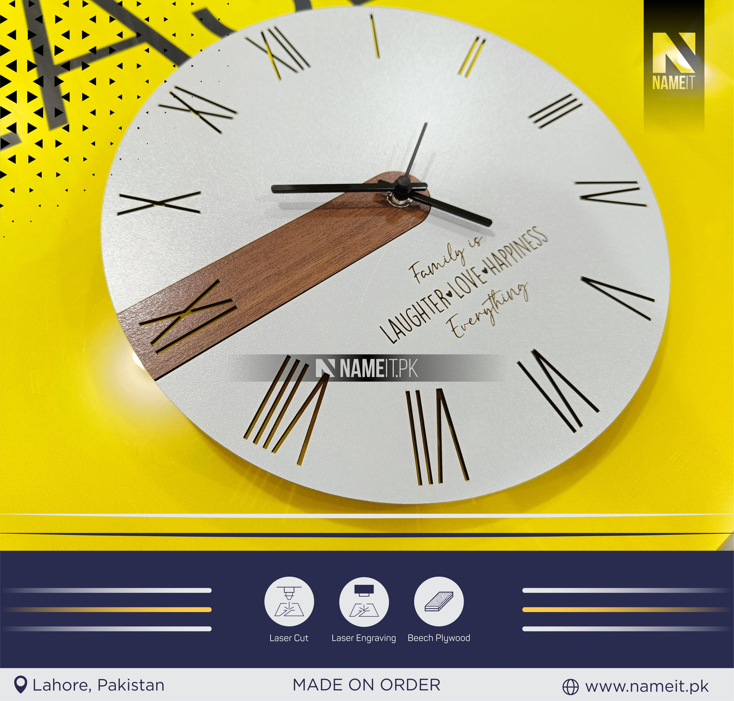 Personalized Wooden WallClock, Nursery Room Decor, Premium UV Printed Clock NAMEIT PAKISTAN