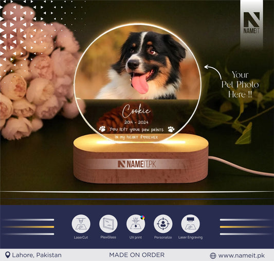 Pet Memorial Night Light, Custom Pet Plaque, Pet Night Light, Custom Pet Photo, Pet Memorial Table Lamp, Gifts for Pets, Cat Dog Loss Gift