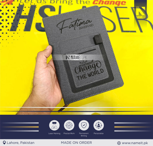 Diary, Engraved A5 Hardcover Line Notebook With Cellphone Pocket Custom Logo PU Leather Diary NAMEIT PAKISTAN