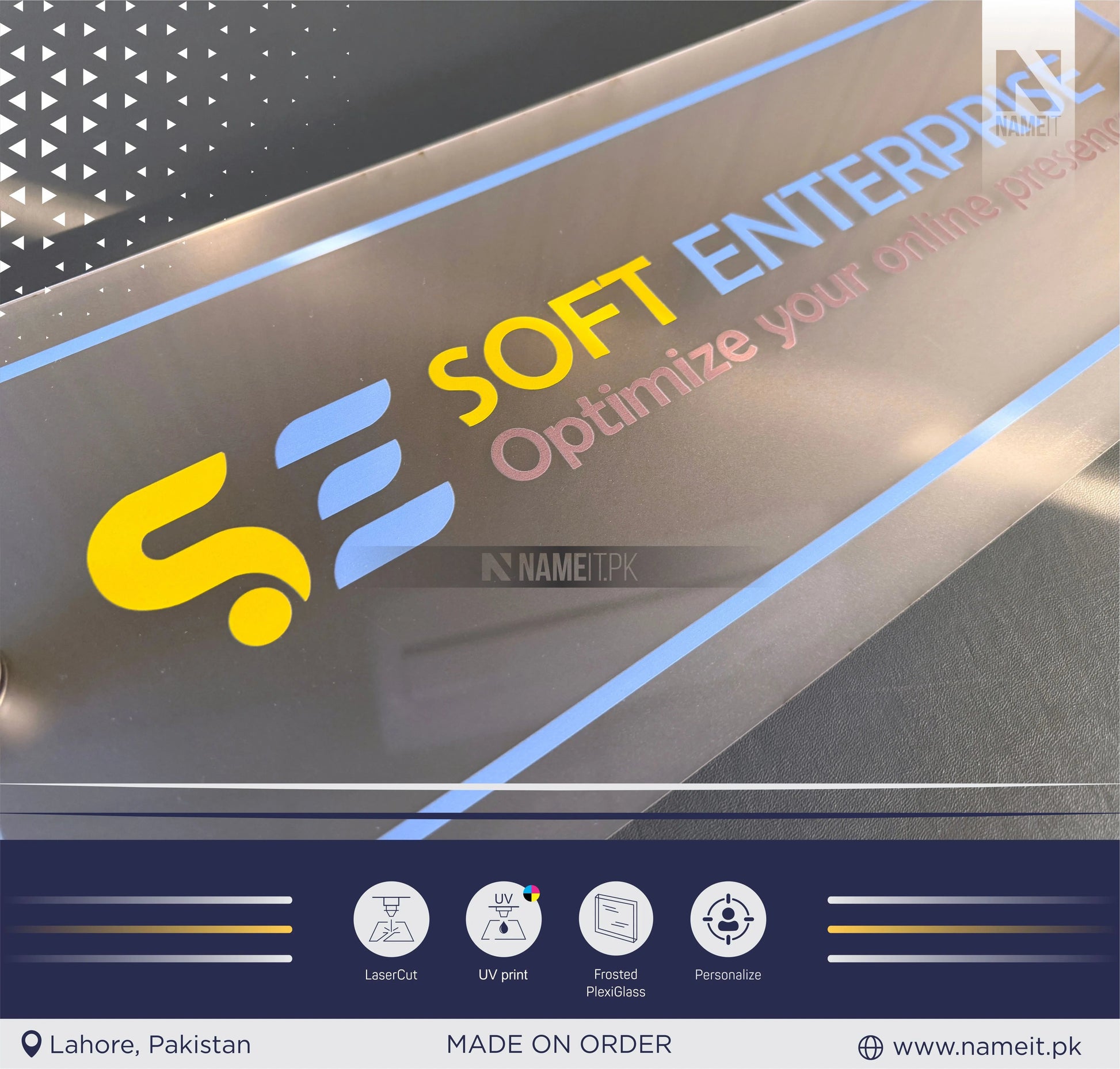 Business Logo Sign plate, Door Wall Sign, Custom Logo Acrylic Business Signage, Frosted Acrylic, Wall Hanging Business Office NAMEIT PAKISTAN