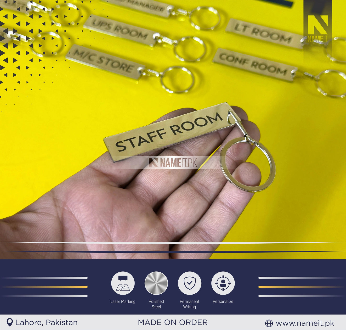 Personalized Office Door Keychain, Custom Metal Key Tag with Room Name & Numbers, Ideal for Unique Office,School Gift !! NAMEIT PAKISTAN